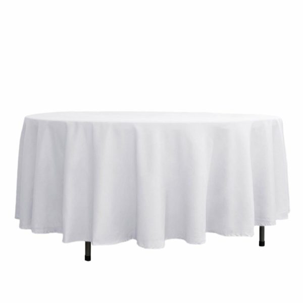 Polyester |  108″ White Seamless Polyester Round Tablecloth