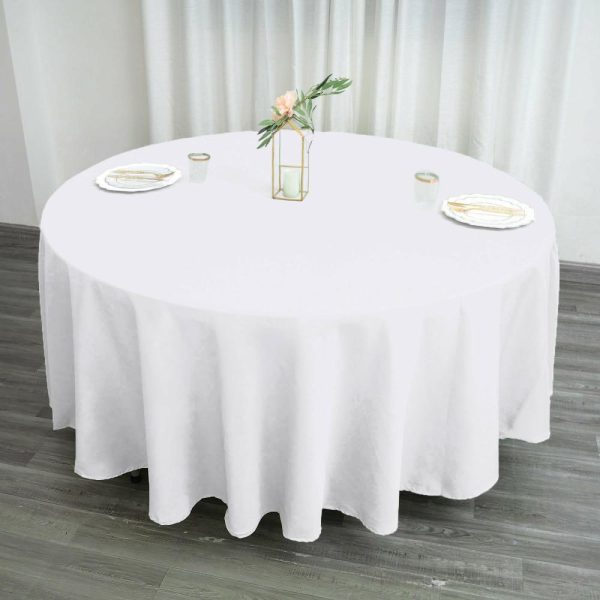 Polyester |  108″ White Seamless Polyester Round Tablecloth