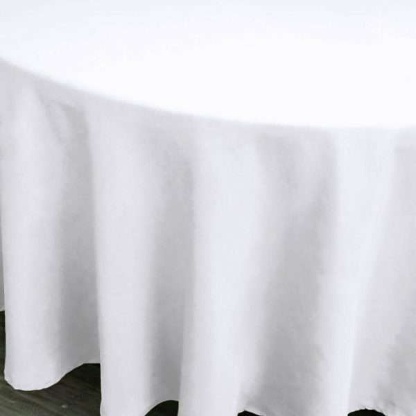 Polyester |  108″ White Seamless Polyester Round Tablecloth