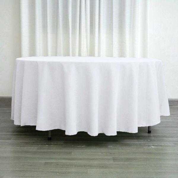 Polyester |  108″ White Seamless Polyester Round Tablecloth