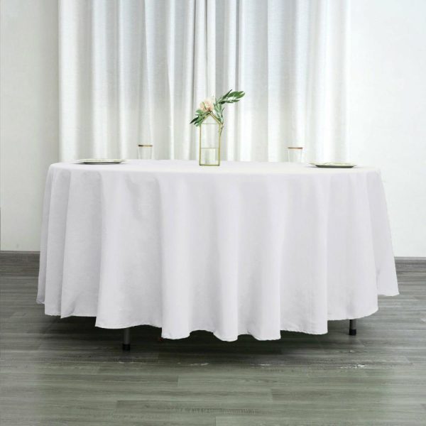 Polyester |  108″ White Seamless Polyester Round Tablecloth