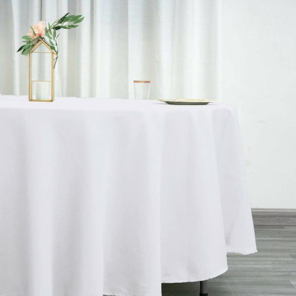 Polyester |  108″ White Seamless Polyester Round Tablecloth