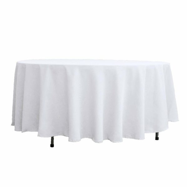 Polyester |  108″ White Seamless Polyester Round Tablecloth