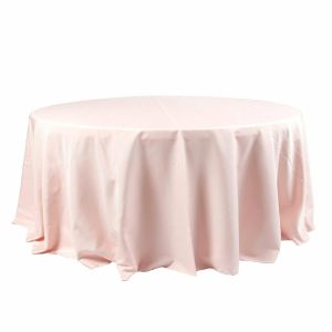 Polyester |  120″ Blush Seamless Polyester Round Tablecloth for 5 Foot Table With Floor-Length Drop