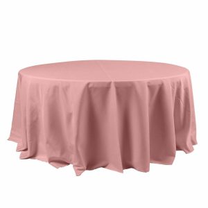 Polyester |  120″ Dusty Rose Seamless Polyester Round Tablecloth for 5 Foot Table With Floor-Length Drop