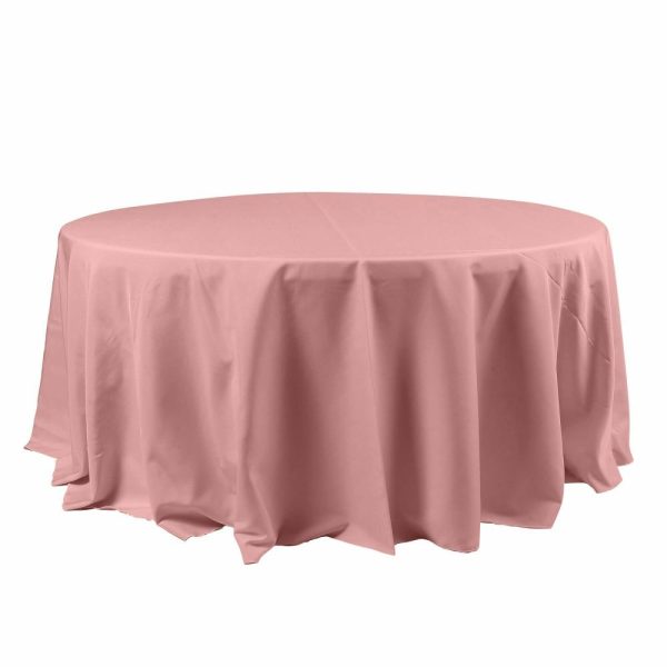 Polyester |  120″ Dusty Rose Seamless Polyester Round Tablecloth for 5 Foot Table With Floor-Length Drop