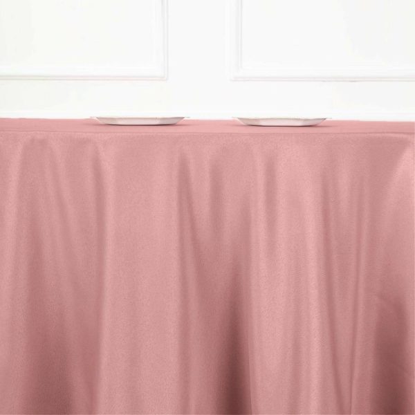 Polyester |  120″ Dusty Rose Seamless Polyester Round Tablecloth for 5 Foot Table With Floor-Length Drop