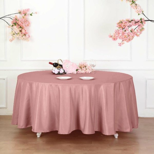 Polyester |  120″ Dusty Rose Seamless Polyester Round Tablecloth for 5 Foot Table With Floor-Length Drop