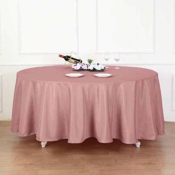 Polyester |  120″ Dusty Rose Seamless Polyester Round Tablecloth for 5 Foot Table With Floor-Length Drop