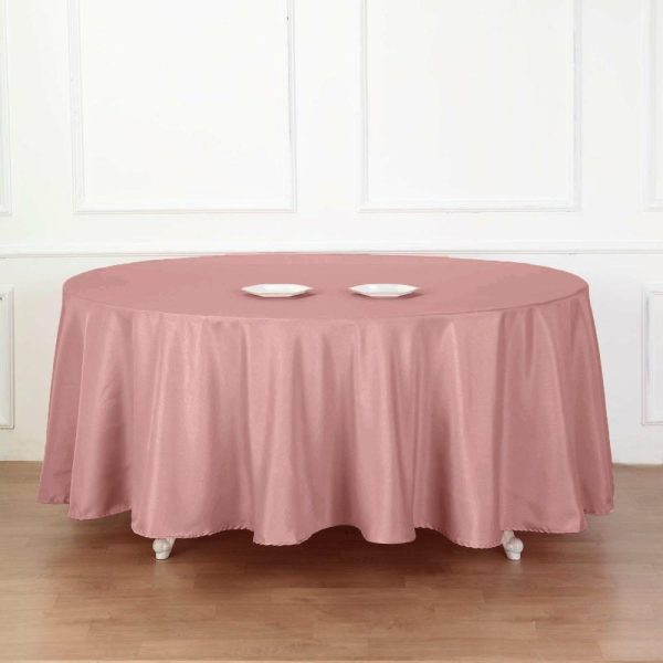 Polyester |  120″ Dusty Rose Seamless Polyester Round Tablecloth for 5 Foot Table With Floor-Length Drop