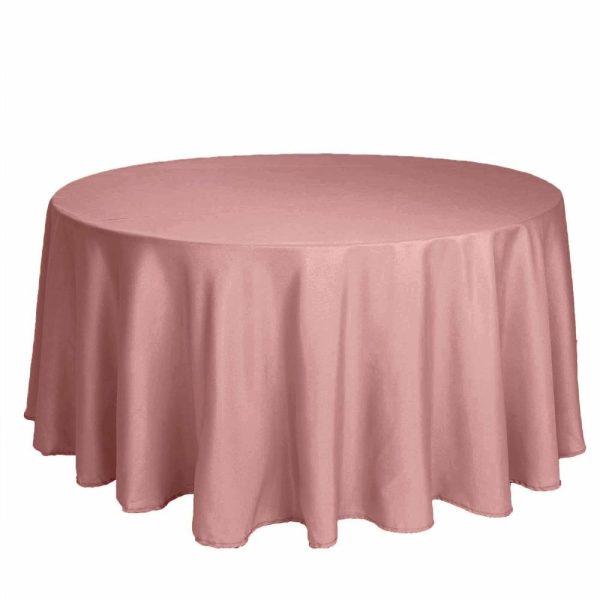 Polyester |  120″ Dusty Rose Seamless Polyester Round Tablecloth for 5 Foot Table With Floor-Length Drop