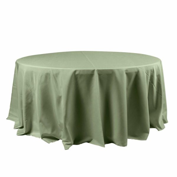 Polyester |  120″ Dusty Sage Green Seamless Polyester Round Tablecloth for 5 Foot Table With Floor-Length Drop