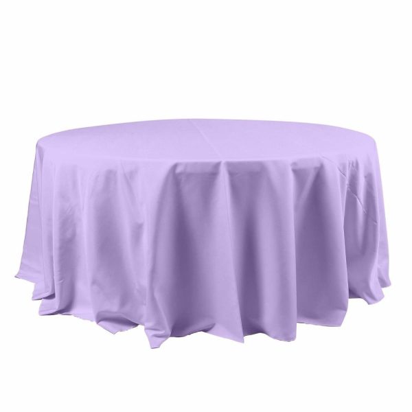 Polyester |  120″ Lavender Lilac Seamless Polyester Round Tablecloth for 5 Foot Table With Floor-Length Drop