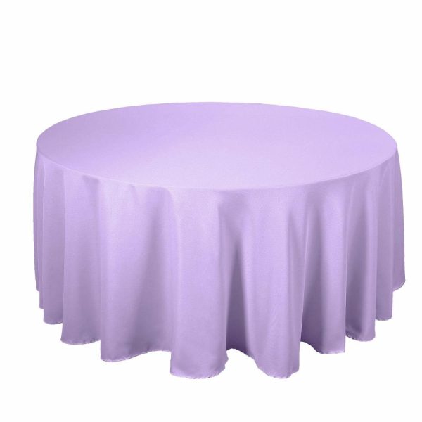 Polyester |  120″ Lavender Lilac Seamless Polyester Round Tablecloth for 5 Foot Table With Floor-Length Drop