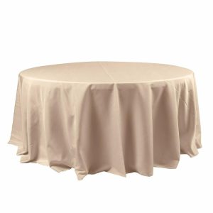 Polyester |  120″ Nude Seamless Polyester Round Tablecloth for 5 Foot Table With Floor-Length Drop