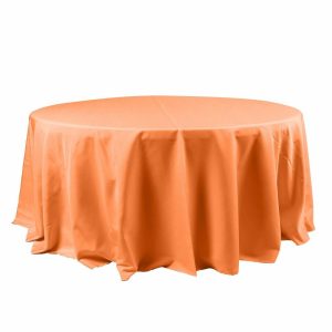 Polyester |  120″ Orange Seamless Polyester Round Tablecloth for 5 Foot Table With Floor-Length Drop