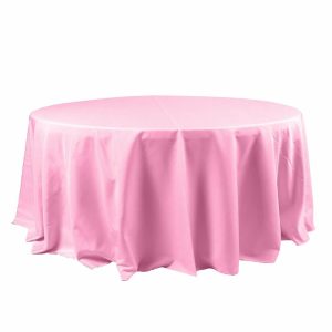 Polyester |  120″ Pink Seamless Polyester Round Tablecloth for 5 Foot Table With Floor-Length Drop