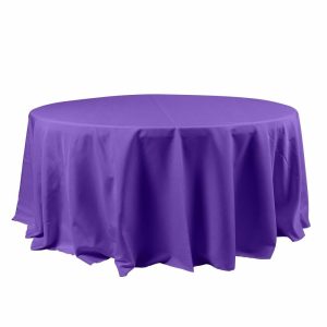 Polyester |  120″ Purple Seamless Polyester Round Tablecloth for 5 Foot Table With Floor-Length Drop