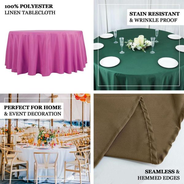 Polyester |  132″ Black Seamless Polyester Round Tablecloth for 6 Foot Table With Floor-Length Drop