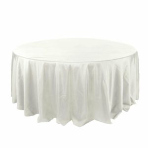 Polyester |  132″ Ivory Seamless Polyester Round Tablecloth for 6 Foot Table With Floor-Length Drop