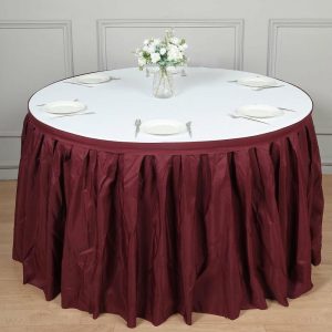 Polyester |  14ft Burgundy Pleated Polyester Table Skirt, Banquet Folding Table Skirt