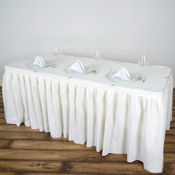 Polyester |  14ft Ivory Pleated Polyester Table Skirt, Banquet Folding Table Skirt