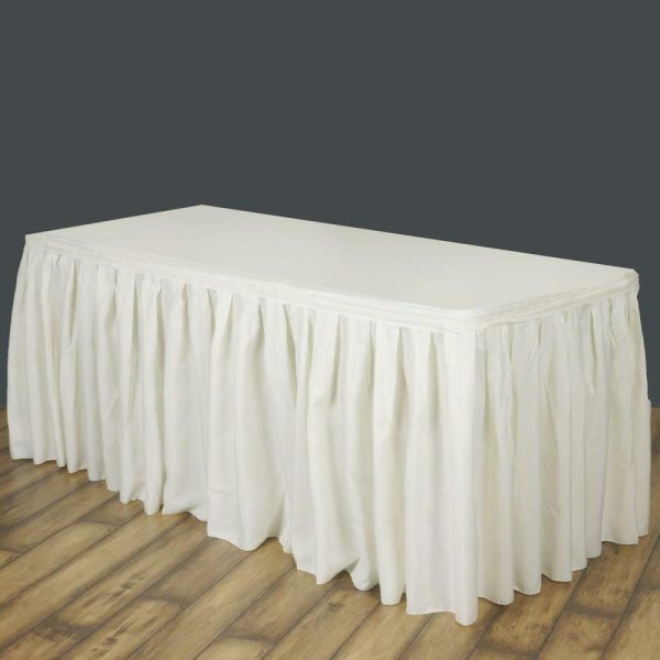 Polyester |  14ft Ivory Pleated Polyester Table Skirt, Banquet Folding Table Skirt