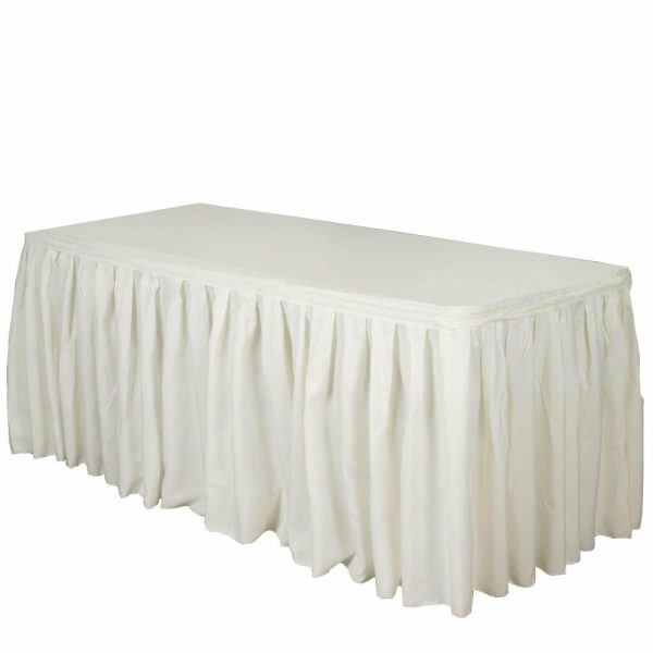 Polyester |  14ft Ivory Pleated Polyester Table Skirt, Banquet Folding Table Skirt