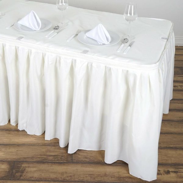 Polyester |  14ft Ivory Pleated Polyester Table Skirt, Banquet Folding Table Skirt