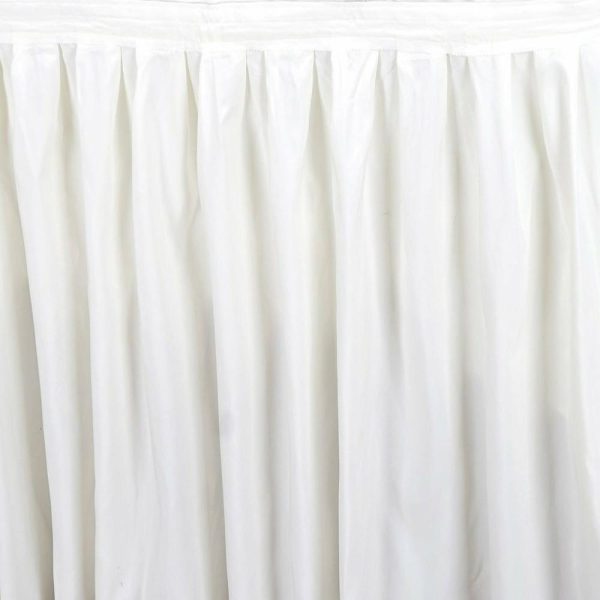 Polyester |  14ft Ivory Pleated Polyester Table Skirt, Banquet Folding Table Skirt