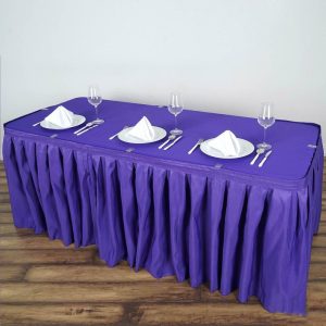 Polyester |  14ft Purple Pleated Polyester Table Skirt, Banquet Folding Table Skirt