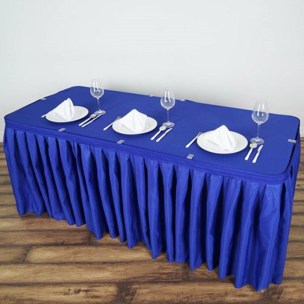 Polyester |  14ft Royal Blue Pleated Polyester Table Skirt, Banquet Folding Table Skirt