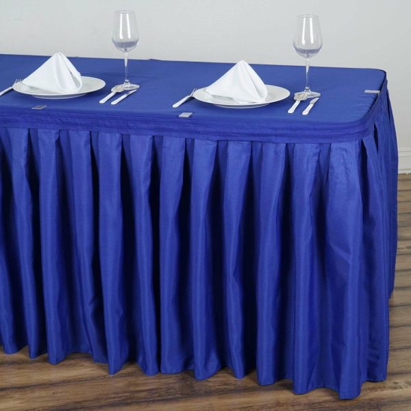 Polyester |  14ft Royal Blue Pleated Polyester Table Skirt, Banquet Folding Table Skirt