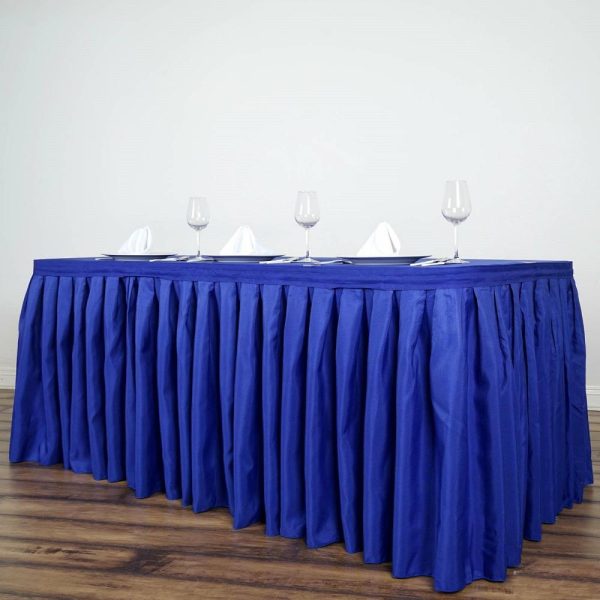 Polyester |  14ft Royal Blue Pleated Polyester Table Skirt, Banquet Folding Table Skirt