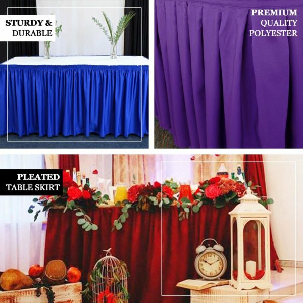 Polyester |  14ft Royal Blue Pleated Polyester Table Skirt, Banquet Folding Table Skirt