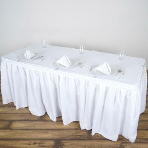 Polyester |  14ft White Pleated Polyester Table Skirt, Banquet Folding Table Skirt