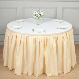 Polyester |  17ft Beige Pleated Polyester Table Skirt, Banquet Folding Table Skirt