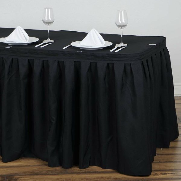 Polyester |  17ft Black Pleated Polyester Table Skirt, Banquet Folding Table Skirt