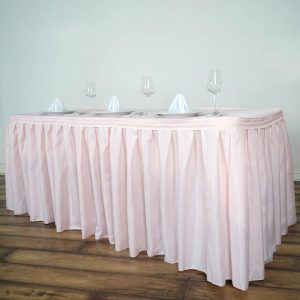 Polyester |  17ft Blush Pleated Polyester Table Skirt, Banquet Folding Table Skirt