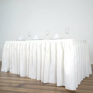 Polyester |  17ft Ivory Pleated Polyester Table Skirt, Banquet Folding Table Skirt