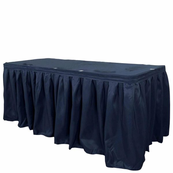 Polyester |  17ft Navy Blue Pleated Polyester Table Skirt, Banquet Folding Table Skirt