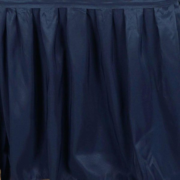 Polyester |  17ft Navy Blue Pleated Polyester Table Skirt, Banquet Folding Table Skirt