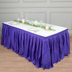 Polyester |  17ft Purple Pleated Polyester Table Skirt, Banquet Folding Table Skirt