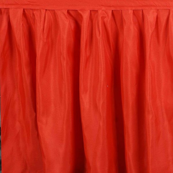 Polyester |  17ft Red Pleated Polyester Table Skirt, Banquet Folding Table Skirt