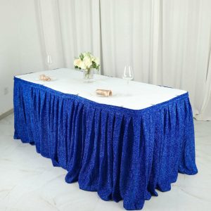 Polyester |  17ft Royal Blue Metallic Shimmer Tinsel Spandex Pleated Table Skirt with Top Velcro Strip