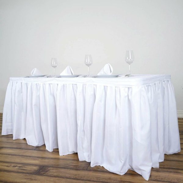 Polyester |  17ft White Pleated Polyester Table Skirt, Banquet Folding Table Skirt