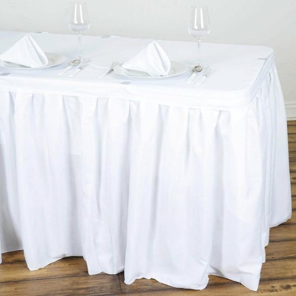 Polyester |  17ft White Pleated Polyester Table Skirt, Banquet Folding Table Skirt