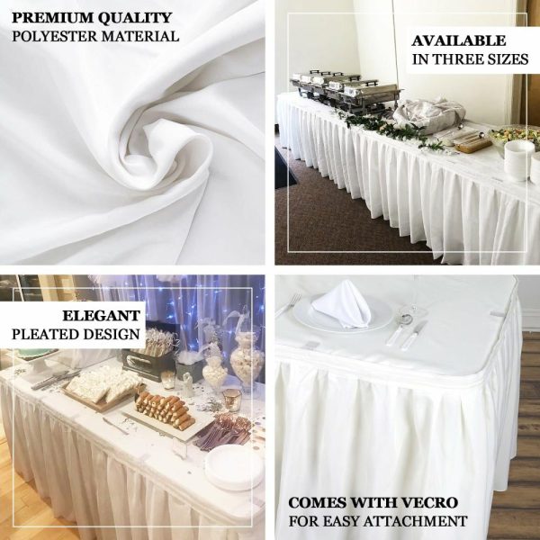 Polyester |  17ft White Pleated Polyester Table Skirt, Banquet Folding Table Skirt