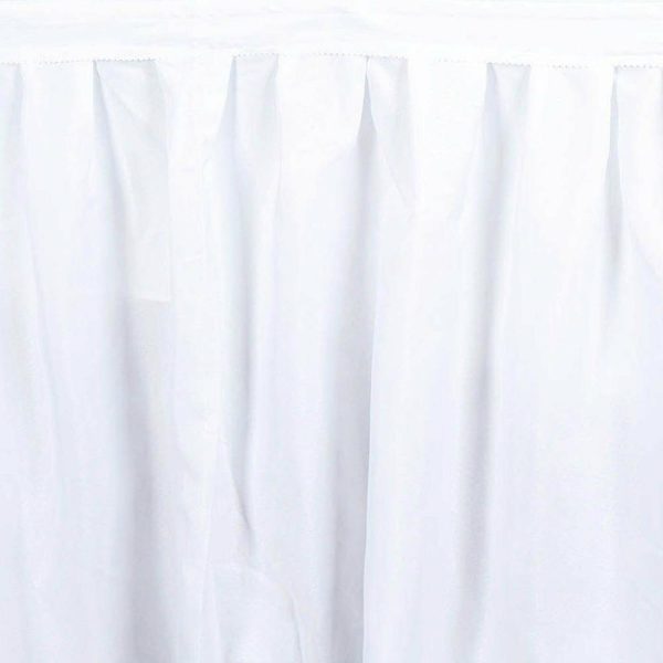 Polyester |  17ft White Pleated Polyester Table Skirt, Banquet Folding Table Skirt