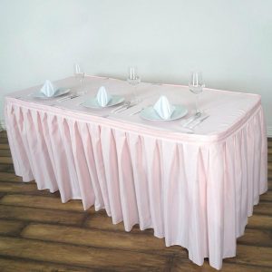 Polyester |  21ft Blush Pleated Polyester Table Skirt, Banquet Folding Table Skirt